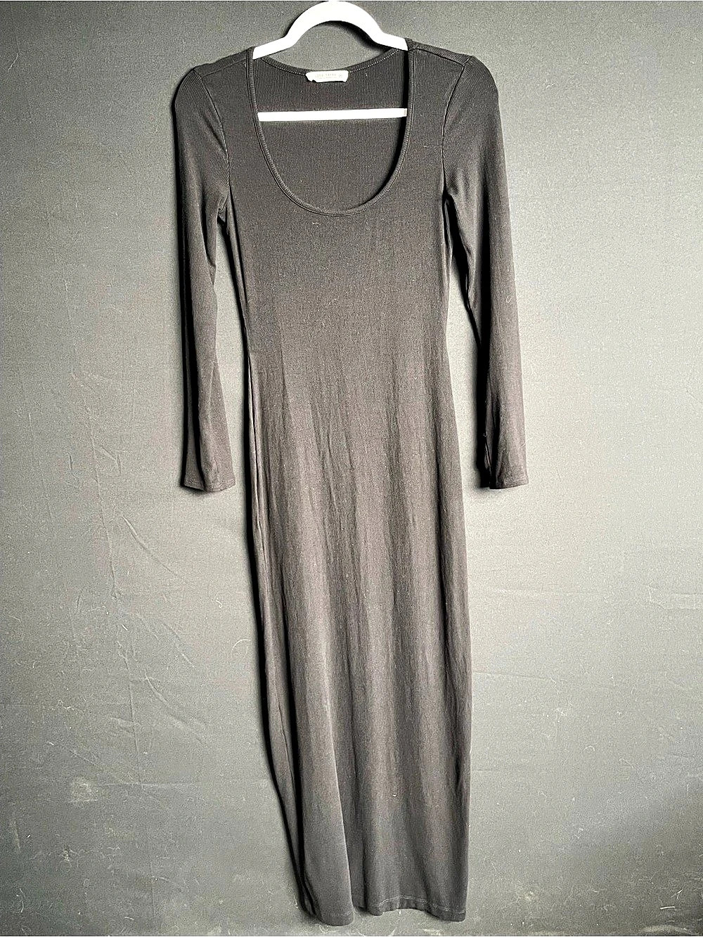 12th Tribe Gemma Black Long Sleeve Ribbed Maxi Dress Medium